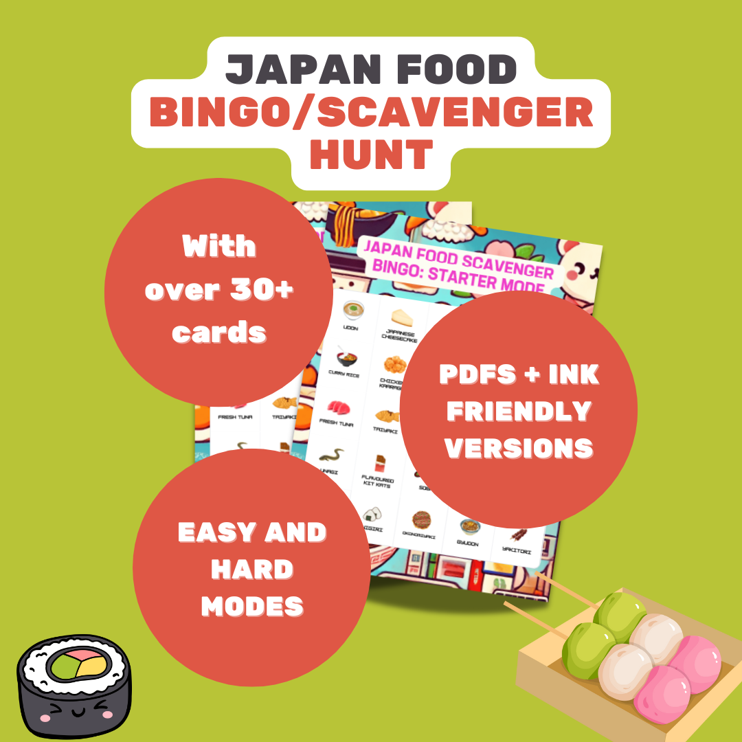 Food in Japan Scavenger Bingo Game – Go On A Food Adventure With Different Modes + Variations