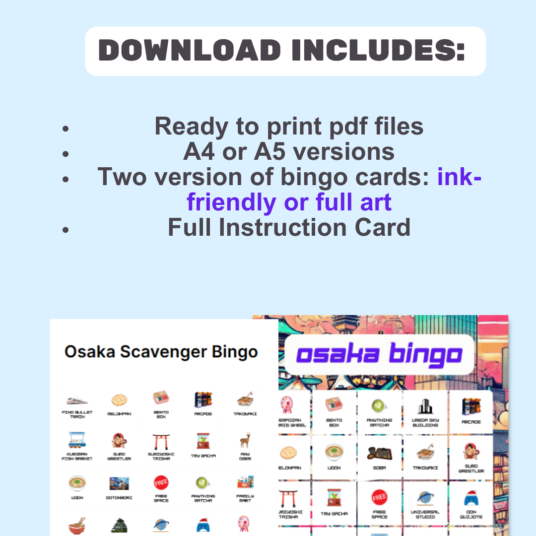 Osaka Scavenger Hunt Bingo Game – Fun Travel Activity for Kids & Adults For Japan